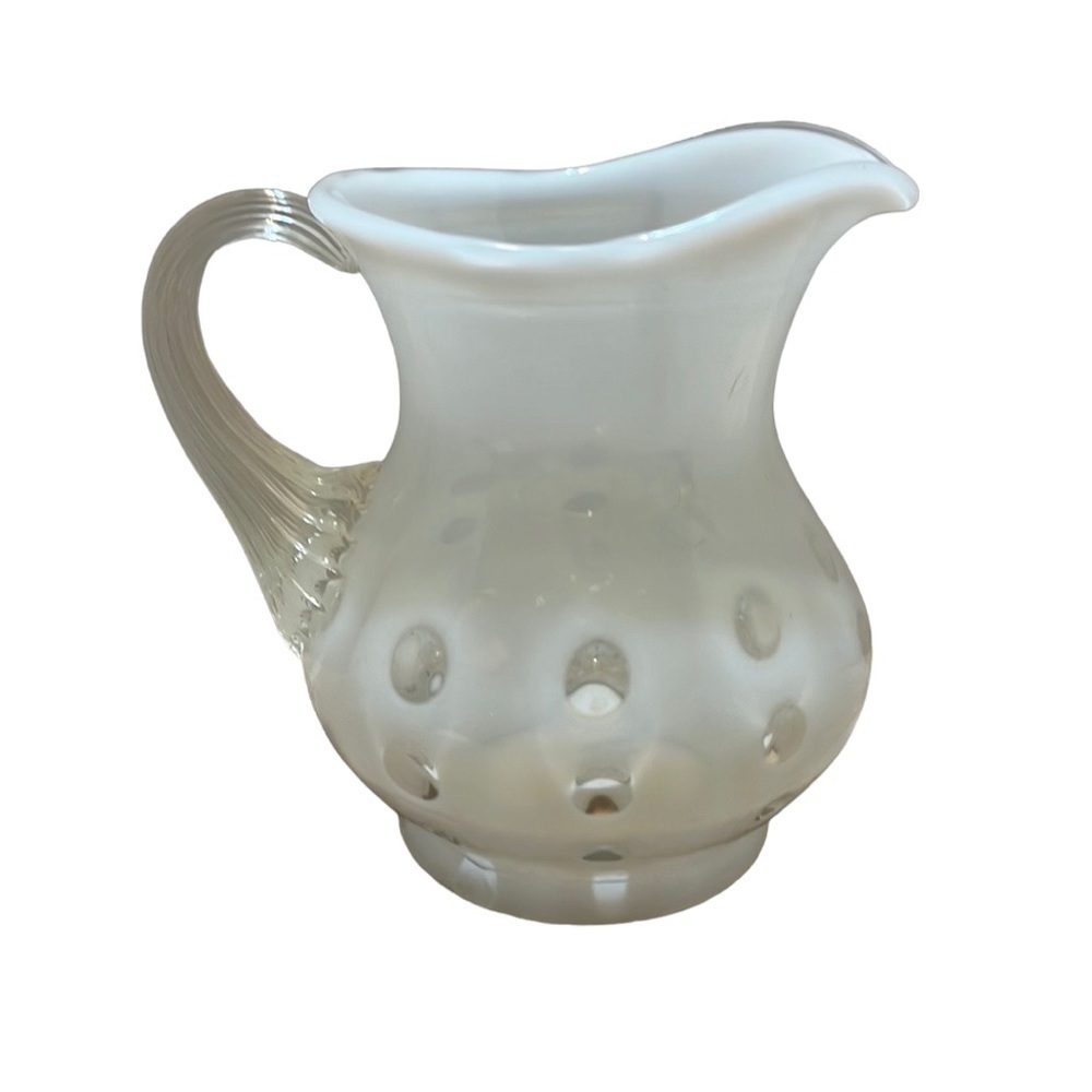 Fenton white opalescent coin dot 4 inch creamer